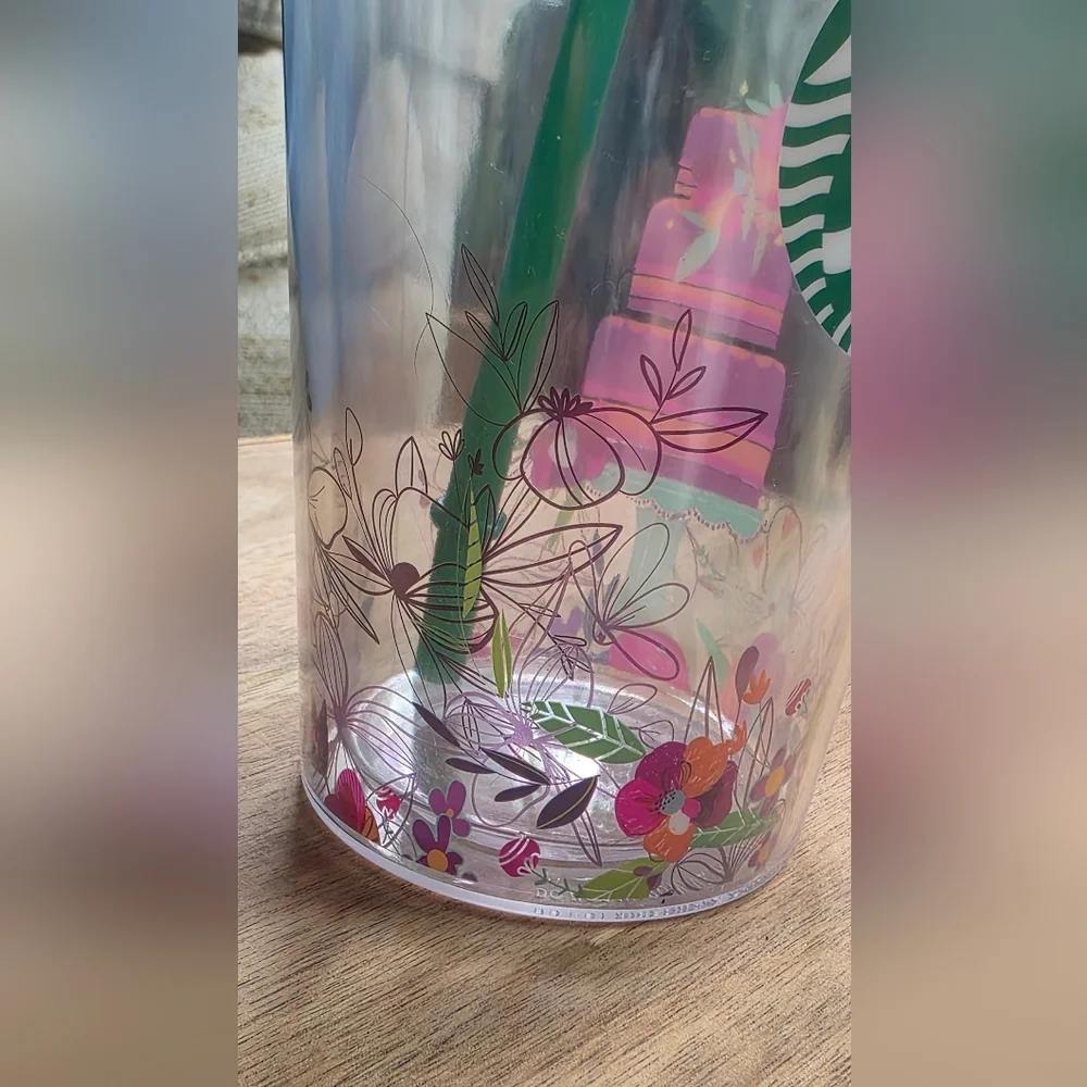 Starbucks Pink & Green Reusable Cold Cup with Straw‎